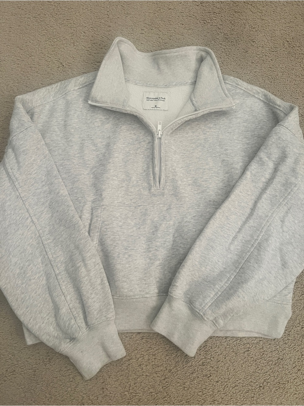 Abercrombie & Fitch Light Gray Quarter-Zip Crop Sweater